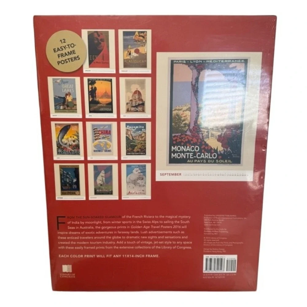 Golden Age Travel Posters 2016 Calendar 12 Easy-to-Frame Prints Library Congress